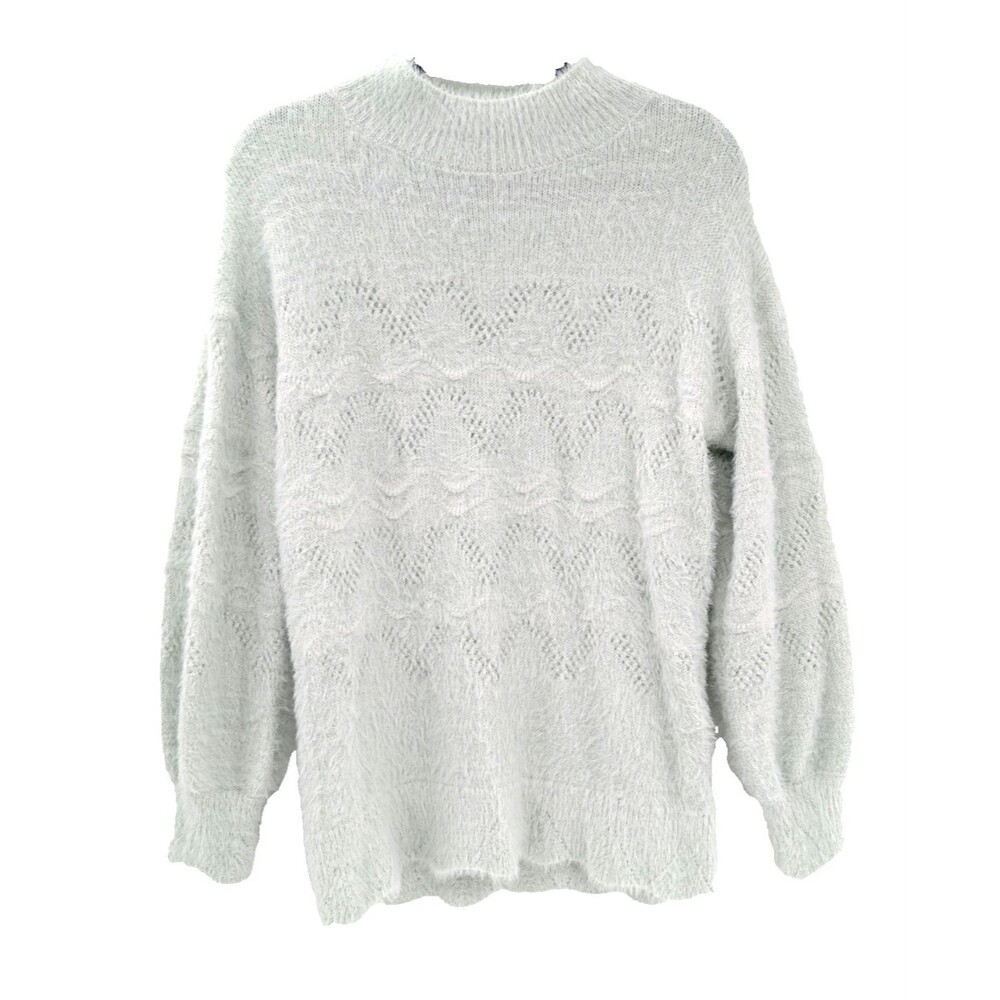 LC Lauren Conrad Mint Green Scallop Fuzzy Mock Neck Eyelash Tunic Sweater Size M